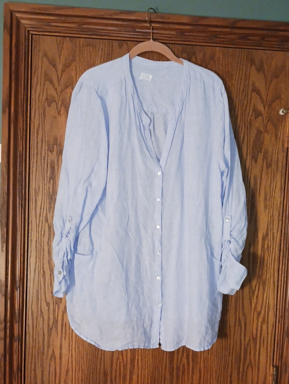 Women's Sigrid Olsen Linen Button Down Tunic Blouse With Front Pockets